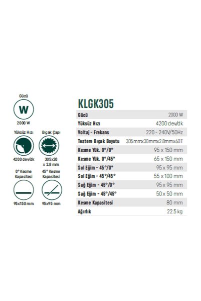 KLPRO KLGK305 2000 Watt Gönye Kesme Makinası