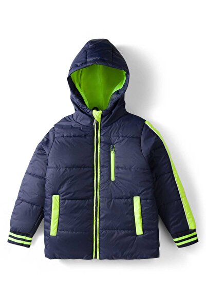 Pine kids Woven Full Sleeves Solid Hooded Padded Jacket - Navy Blue