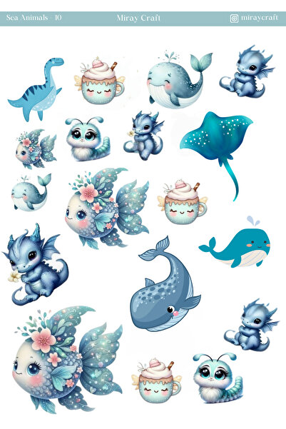 MirayDesign 1 Foaie de autocolante cu tematică animale marine – Jurnal și pla...