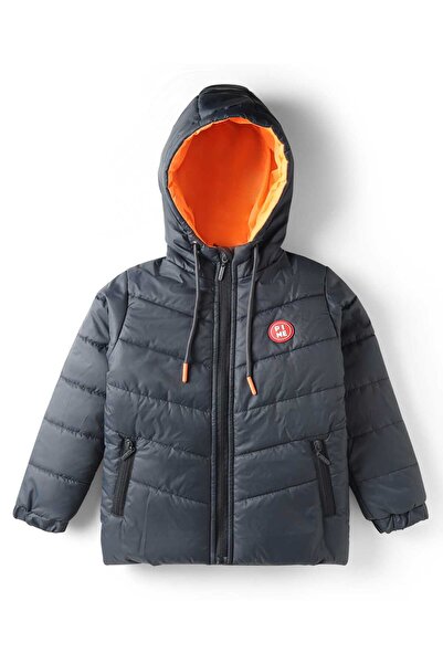 Pine kids Hooded Padded Jacket with Kangaroo Pocket and Patch - Black