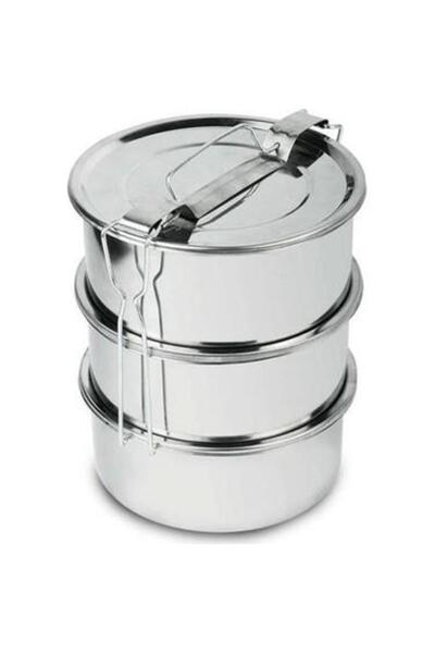 abnturk 15x6cm 3 Kap Isıtılabilir Sefer Tası 4-5 Kişilik Paslanmaz Çelik Yeme...