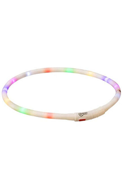 Trixie طوق سيليكون مزود بإضاءة فلاش USB متعددة الألوان - أبيض/70 × 1 سم