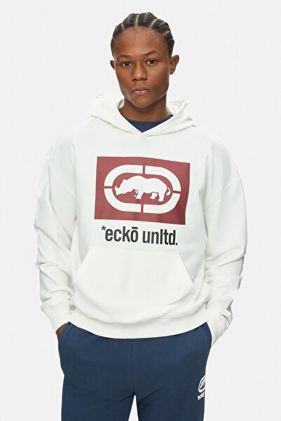 ecko unltd. Rico White Hooded Printed Oversized Men's Sweatshirt