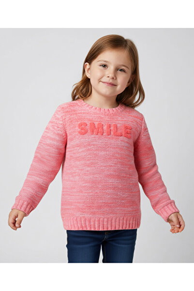 Pine kids Knit Full Sleeves Pullover Sweater with Smile Embroidery - Pink