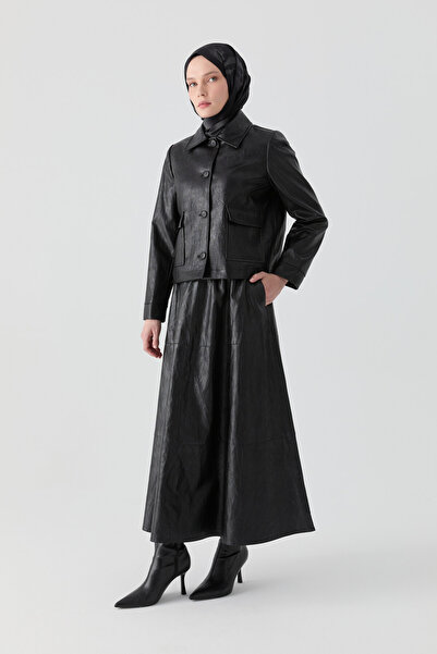 Tuğba Bağcıklı Deri Etek - Siyah