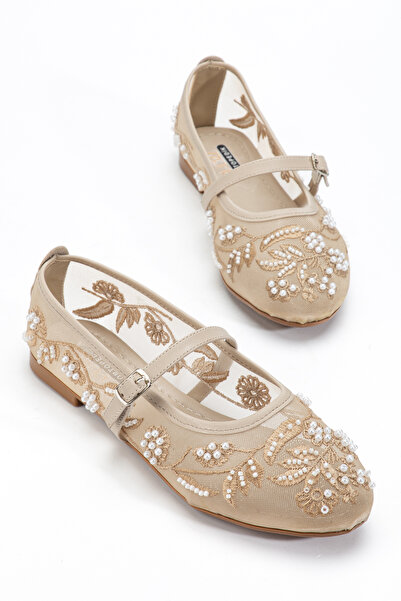 trendyes حذاء باليه نسائي شبكي مزين بالتطريز والخرز