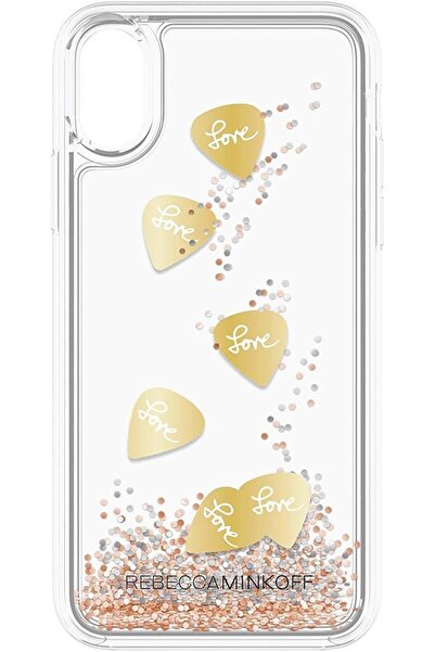 REBECCA MINKOFF جراب شفاف لهاتف آيفون X - ريش جيتار/بريق لامع (ذهبي وردي فضي)