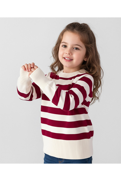 SAPS كنزة مخططة بأكمام طويلة - أبيض/أحمر