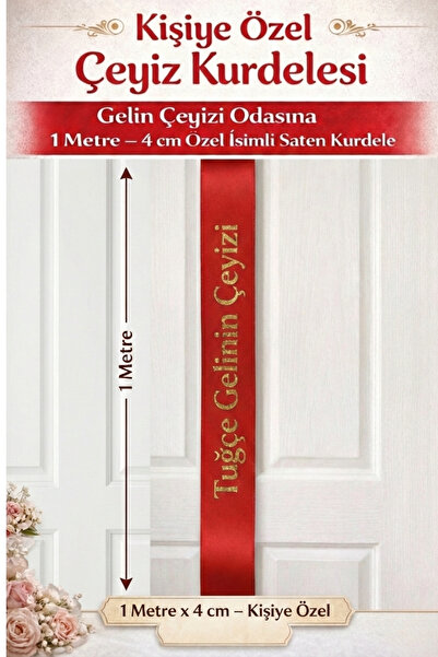 Azresa Kişiye Özel Çeyiz Kurdelesi – Gelin Çeyizi Odası Süsü – İsimli Kırmızı...