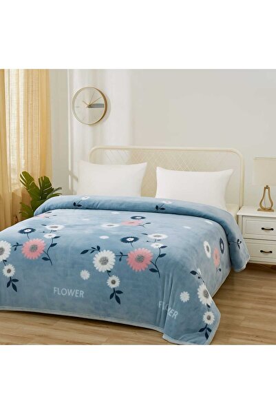 FIONNA.RO Cocolino Blanket Medium Thickness 200x230cm - Blue With Flowers
