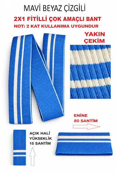 U5 FASHION Triko Ribana Manşet 2 X 1 Fitilli En 78 Cm Boy 15 Cm 1 Adet Çok Am...