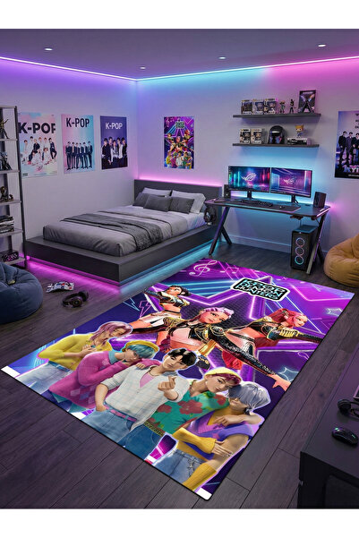 RUGRUMBA Kaymaz Taban K-Pop Demon Hunters Temalı Makinede Yıkanabilir Gamer G...