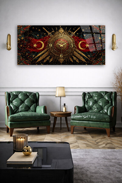 Olinpa KIRILMAZ CAM DUVAR SAATİ , HEM TABLO HEM SAAT OSMANLI ARMASI AY YILDIZ...