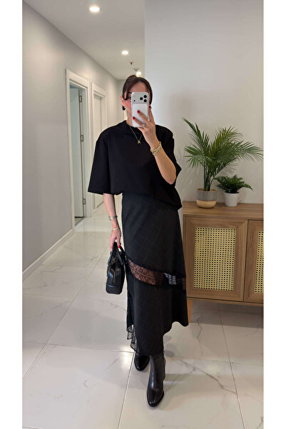 BİRCANÇİL Jaga Black Premium Lace Detailed Skirt