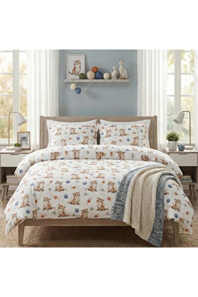 Pucioasa 4-piece sheet set 240x270 cm made of 100% satin cotton, Playful cats