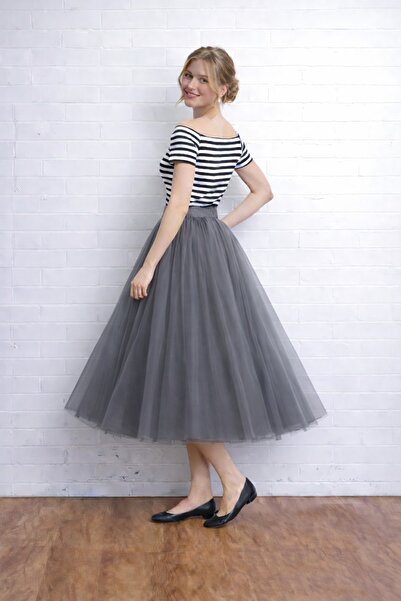 SUNEH Γκρι 3 στρώσεις, μήκους 75 εκ., μίντι φουσκωτό με φερμουάρ, ελαστική μέ...