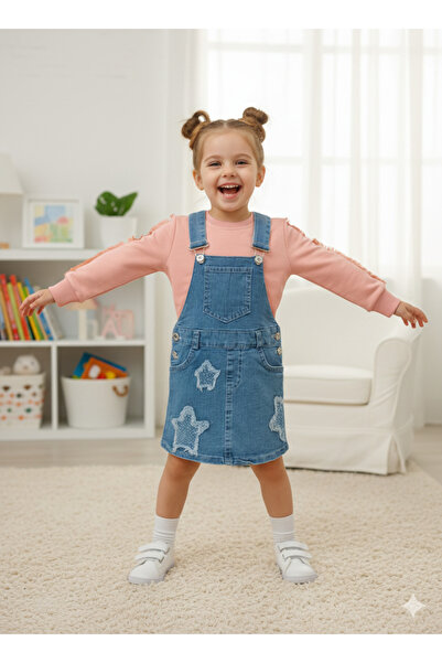 ERDEM KIDS Blugi din denim pentru fete Salopet Jile Elbise Swea tricou Set 2 ...