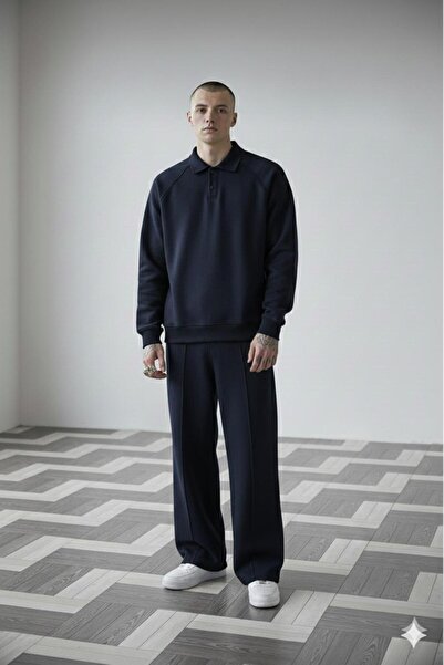 NO 601 Men's Navy Blue Roberto Top and Bottom Set