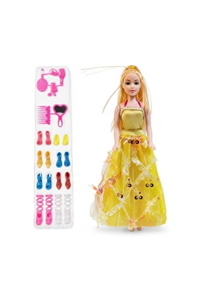 GNR Market Set de păpușă blondă cu rochie de seară galbenă și accesorii