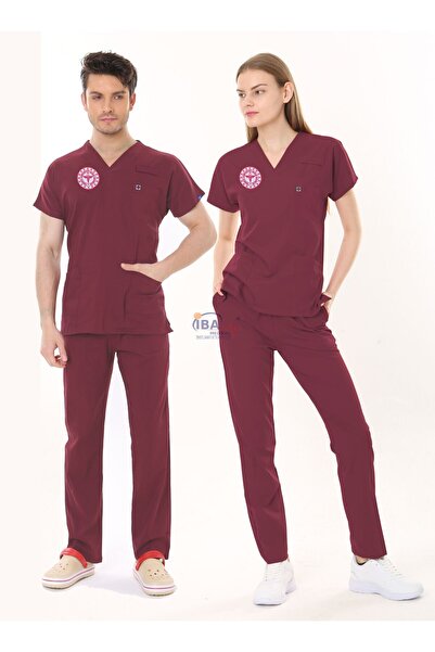İBA MEDİKAL BORDO HASTANE FORMASI LİKRALI SCRUBS TAKIM (BIKING RED)