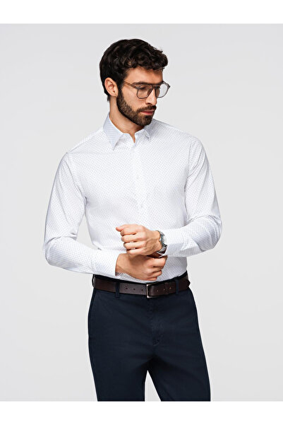 OMBRE Pánská bavlněná košile s jemnými vzory REGULAR FIT - bílá V1 K698