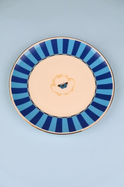 tabakevi Tabak Evi Porcelain Butterfly Collection Gold Gilded Cake Plate Blue...