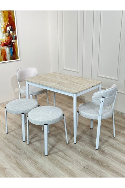 DİLETTO 70x110 YEMEK MASA TAKIMI MUTFAK MASASI 4 KİŞİLİK MASA SANDALYE TABURE...