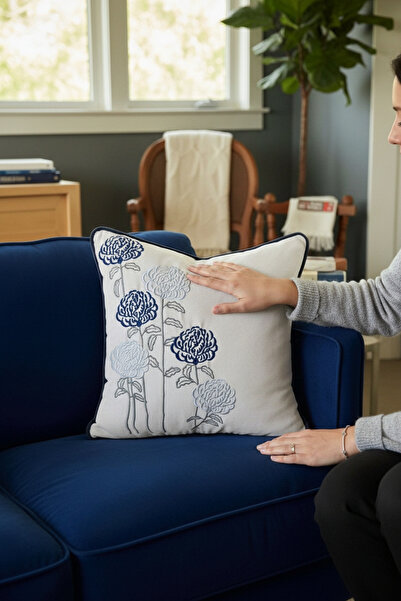 NAKIŞ HOME DESİGN غطاء قلاب مطرز بنمط AÇELYA مع حبل مطرز