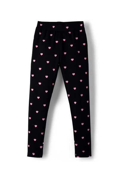 Pine kids Cotton Heart Printed Leggings - Black & Pink