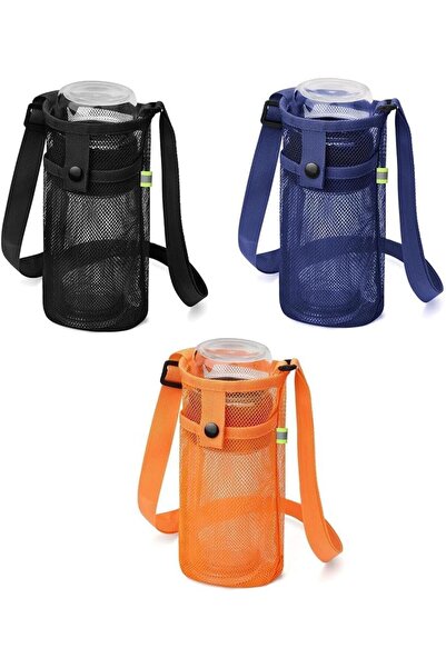 Defsedar حقيبة شبكية لحمل زجاجات المياه، عبوة من 3 قطع، خفيفة الوزن مع حزام ق...