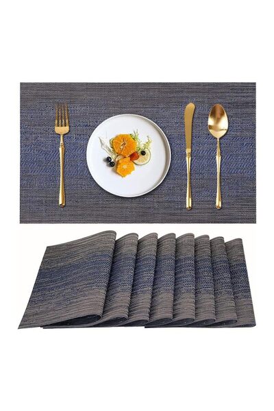 Bukela Vinyl Placemats Set of 6 Washable PVC Woven Table Mats 40x30cm Gradien...