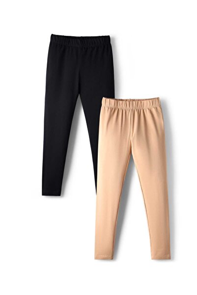 Pine kids Cotton Knit Full Length Leggings (Pack of 2) - Black & Beige