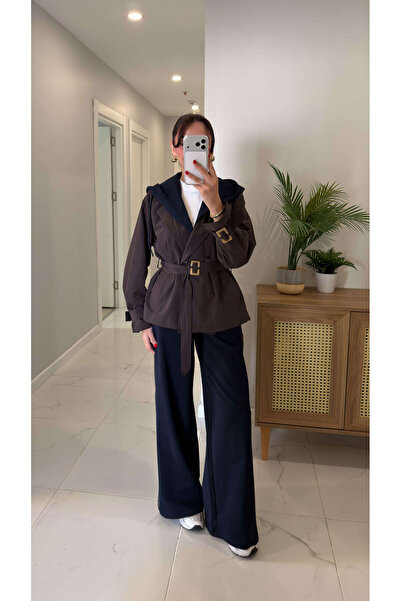BİRCANÇİL Rubert Brown Navy Blue Premium Trench Detailed Belted Suit