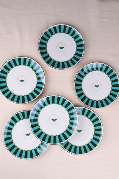 tabakevi Tabak Evi Porcelain Butterfly Collection Gold Gilded Cake Plate Gree...