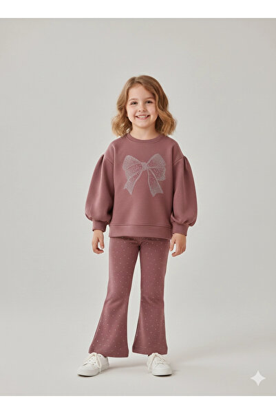 Oliven The Kid 2-6 Yaş Fiyonk Taşlı İspanyol Paça Modal Takım Gül Kurusu