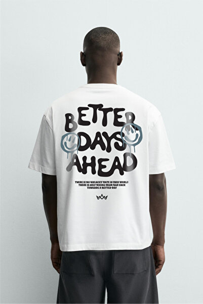 Butik Tricou unisex cu imprimeu „Better Days Ahead” supradimensionat cu imprimeu
