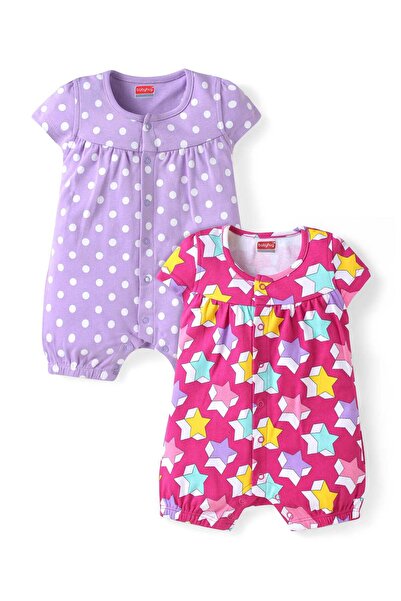 Babyhug رومبرز بأكمام قصيرة 100٪ قطن بنقاط بولكا ونجوم (عبوة من 2 قطعة) - ورد...