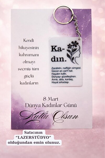 8 mart dünya kadınlar günü anahtarlık hediyesi (Beyaz Renk)