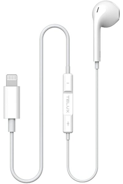 telux سماعات أذن أحادية Lightning مزودة بميكروفون، وأزرار تحكم مدمجة، وكابل م...