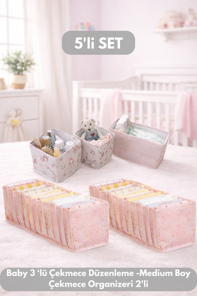 PONÇİK BEBEK 5'li Çekmece&Oda Düzenleme Seti Medium Çekmece Düzenleme Organiz...