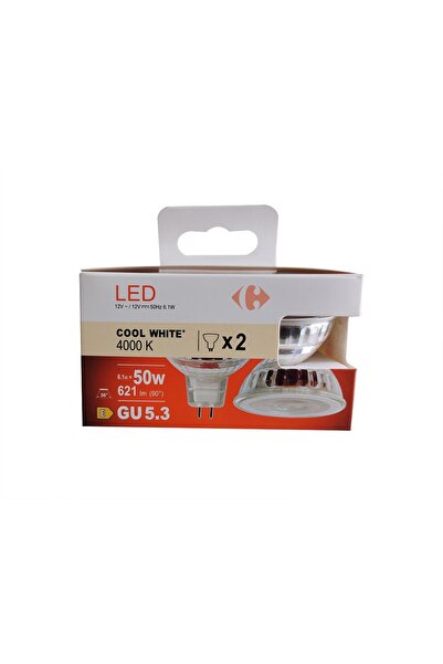 Carrefour Set 2 becuri LED Carrefour, GU 5.3, 50 W, 621 lm, 4000 K, Alb rece