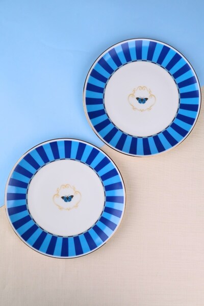 tabakevi Tabak Evi Porcelain Butterfly Collection Gold Gilded Cake Plate Blue...