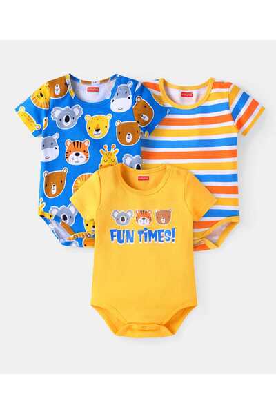Babyhug ملابس أطفال قطنية محبوكة 100% بأكمام نصفية، مزينة بطبعة حيوانية وخطوط...