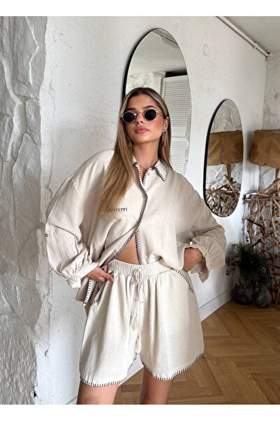 Bak'ap Premium 100% Cotton Linen Embroidered Shirt-Linen Shorts 2-Piece Set