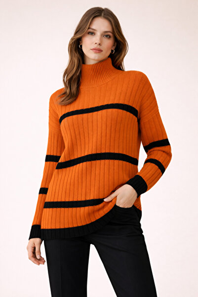 Kirazgym Striped Casual Knit Sweater - Orange