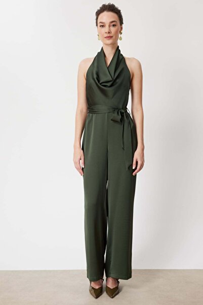 Mi Pret a Porter Mi Degaje Yaka Kuşaklı Saten Tulum