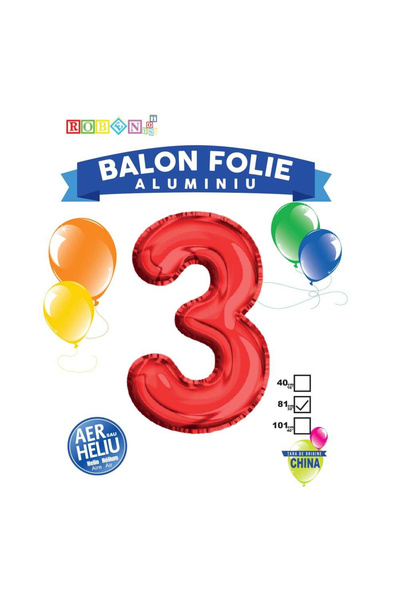 Robentoys Balon, Folie Aluminiu, Rosu, Cifra 3, 81 Cm