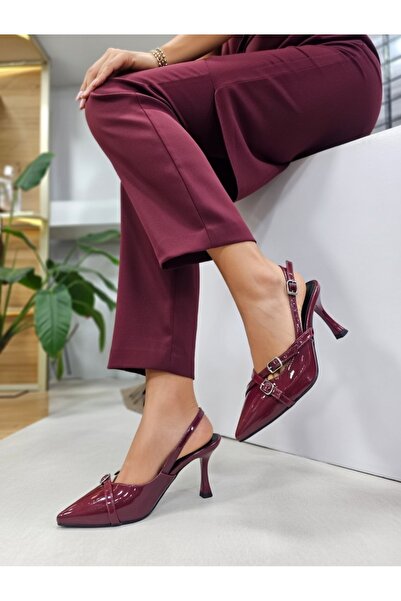 By VOLİ Bordo Rugan sivri burun toka detaylı orta topuk stiletto