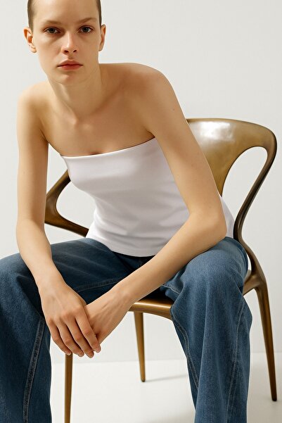 HAKKE Göğüs Destekli Yırtmaçlı Kaplı Straplez BLUZ