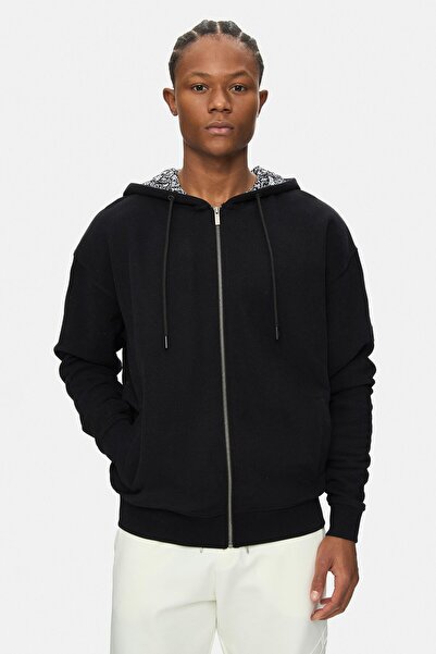 ecko unltd. Augusto Black Hooded Back Printed Oversized Men's Cardigan